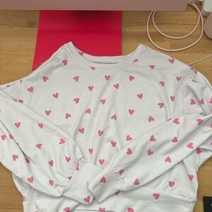 Onzie White cropped Top with Pink Heart Design